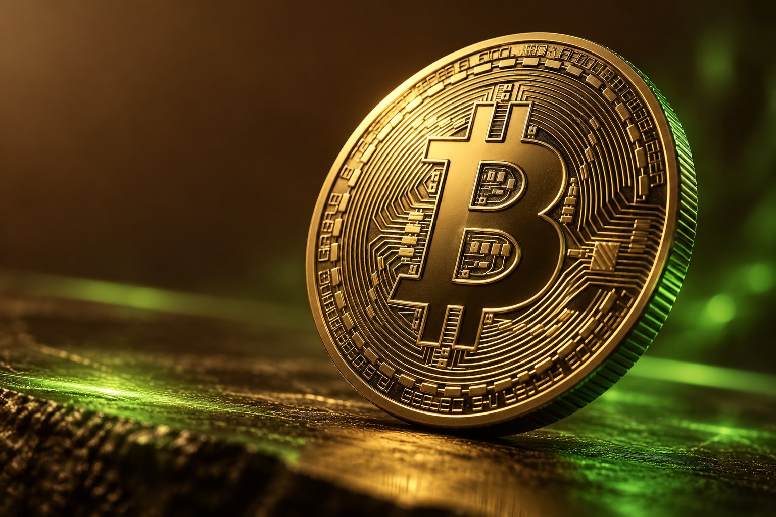 Modern Bitcoin artwork in brown, gold and green