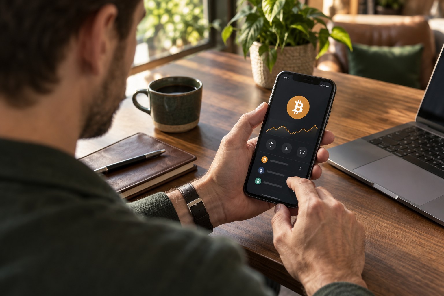 Person checking a Bitcoin wallet on a smartphone