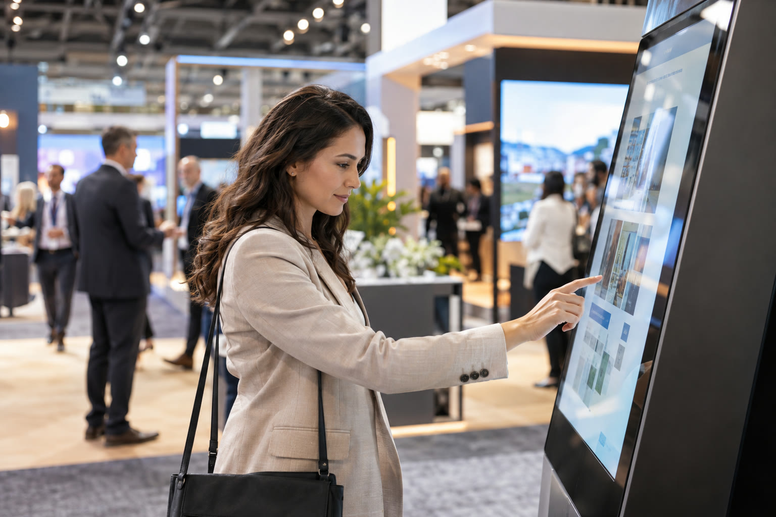 Touchscreen kiosk at a trade show